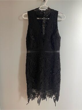 Astr Black Floral Lace V-Neck Mini Dress